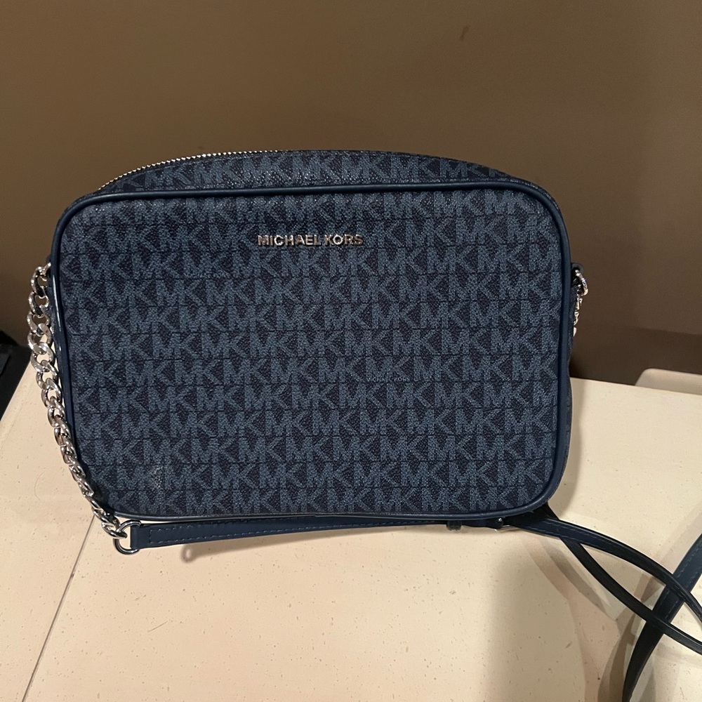 Michael Kors Navy Crossbody Bag with Silver Chain